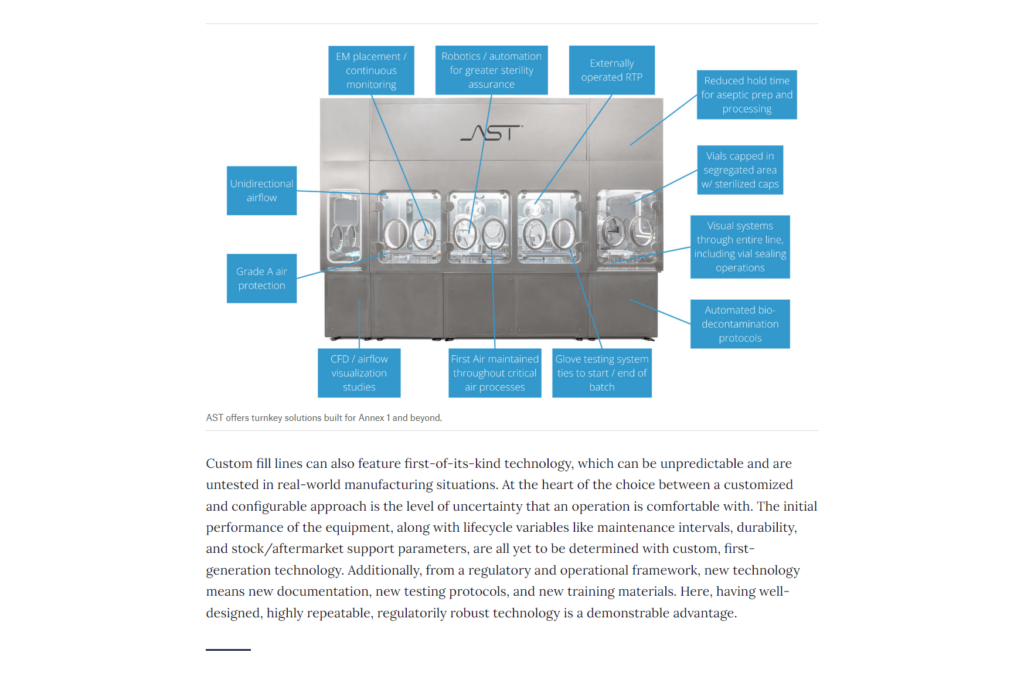 AST genisys C modular aseptic processing solution detailed breakdown in a pharmaceutical setting